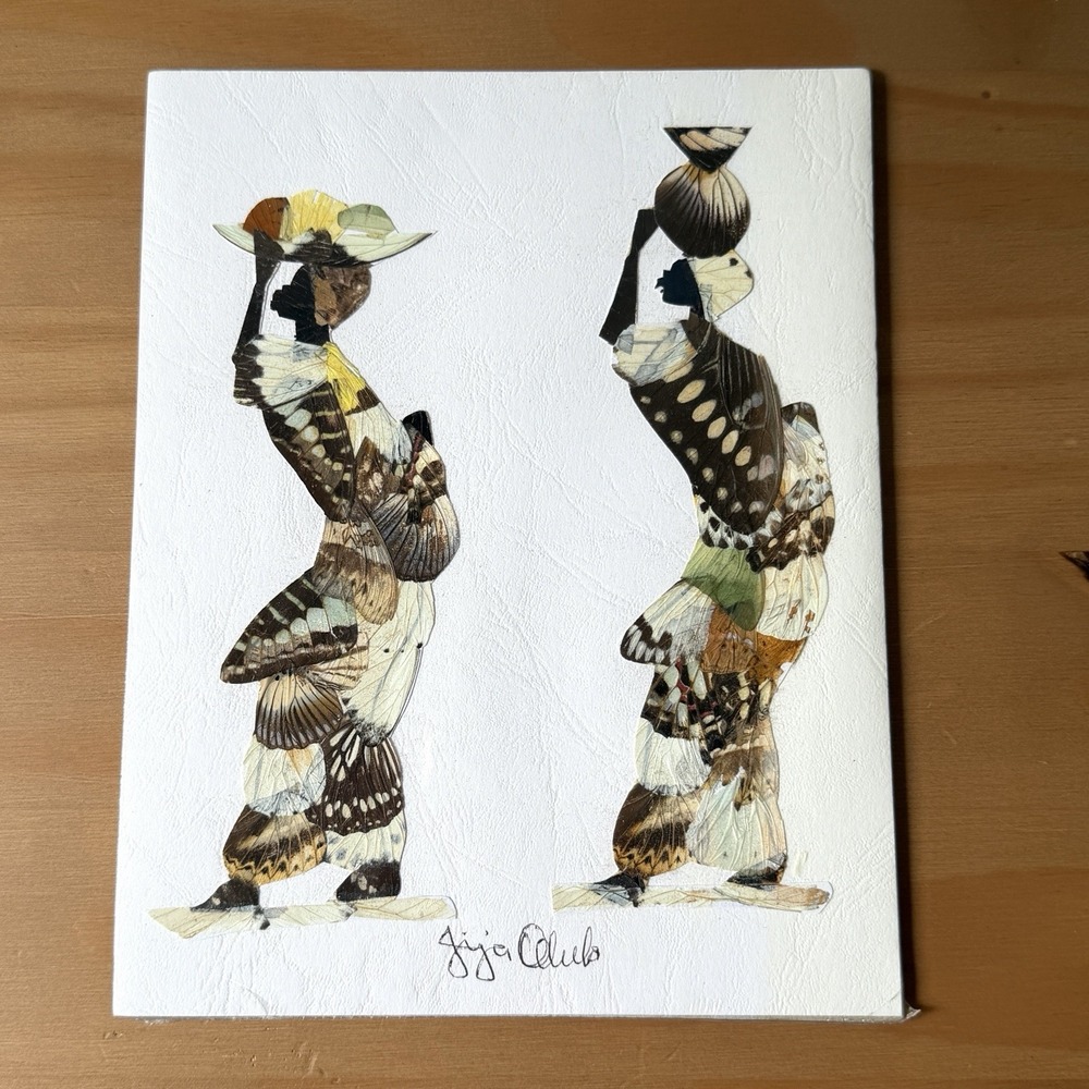 Vintage African Butterfly Wing Art Tribal Women Signed Sealed New Boho Eclectic